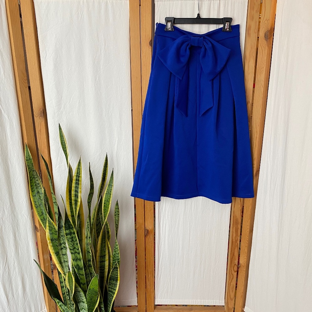Blue Asos skirt with back bow detail